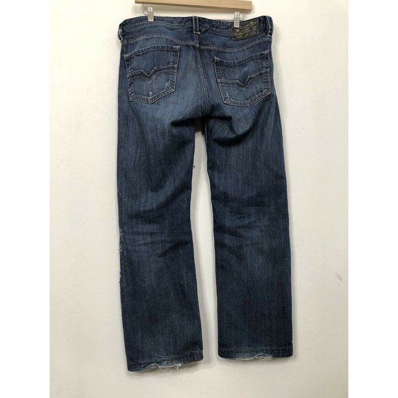 Diesel Industry Larkee Mens 34x29 Hemmed Blue Denim Jeans Straight Button Fly - Picture 3 of 10